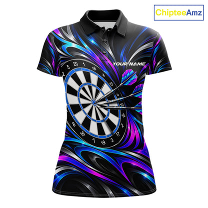 Pink & Blue Tribal Darts Polo 1/4-Zip Shirt For Women Custom Neon Strikes Darts Team Jersey NYN4896