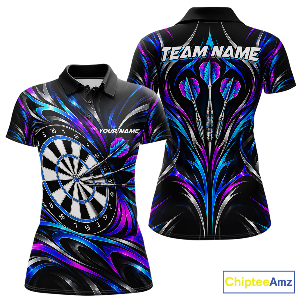 Pink & Blue Tribal Darts Polo 1/4-Zip Shirt For Women Custom Neon Strikes Darts Team Jersey NYN4896