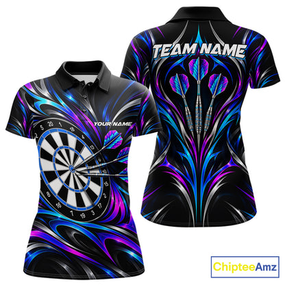 Pink & Blue Tribal Darts Polo 1/4-Zip Shirt For Women Custom Neon Strikes Darts Team Jersey NYN4896