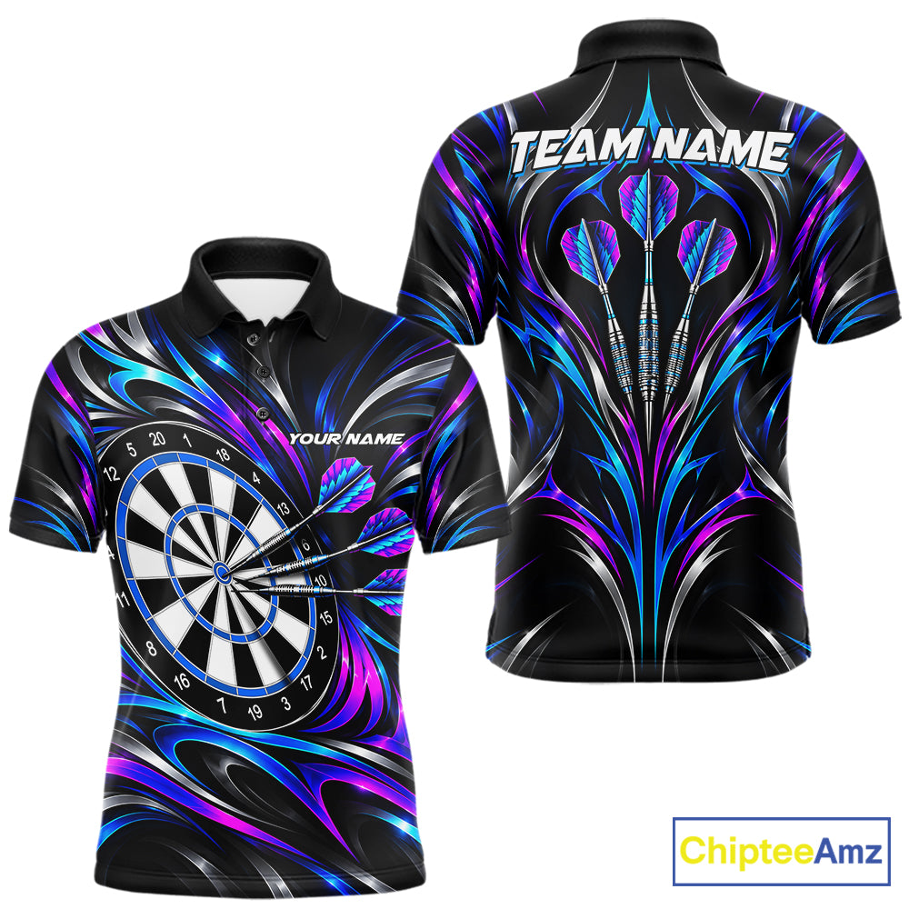 Pink & Blue Tribal Darts Polo 1/4-Zip Shirt For Men Custom Neon Strikes Darts Team Jersey NYN4896