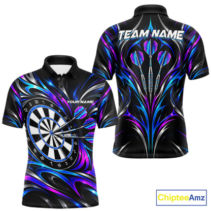Pink & Blue Tribal Darts Polo 1/4-Zip Shirt For Men Custom Neon Strikes Darts Team Jersey NYN4896