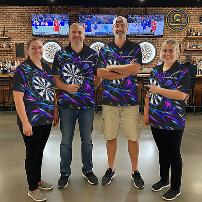 Pink & Blue Tribal Darts Polo 1/4-Zip Shirt For Women Custom Neon Strikes Darts Team Jersey NYN4896