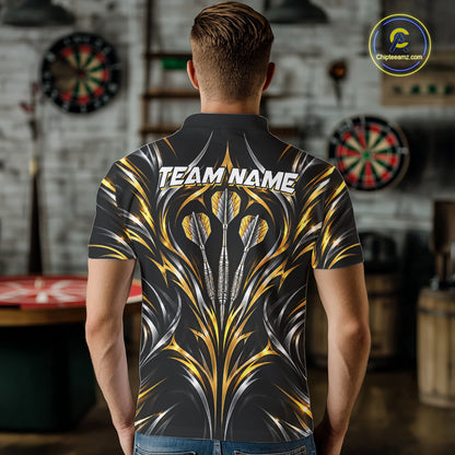 Gold & Silver Tribal Darts Polo 1/4-Zip Shirt For Men Custom Neon Strikes Darts Team Jersey NYN4897
