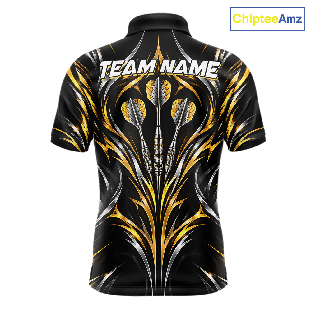 Gold & Silver Tribal Darts Polo 1/4-Zip Shirt For Men Custom Neon Strikes Darts Team Jersey NYN4897