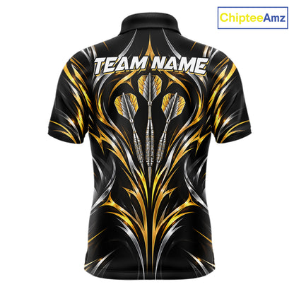 Gold & Silver Tribal Darts Polo 1/4-Zip Shirt For Men Custom Neon Strikes Darts Team Jersey NYN4897