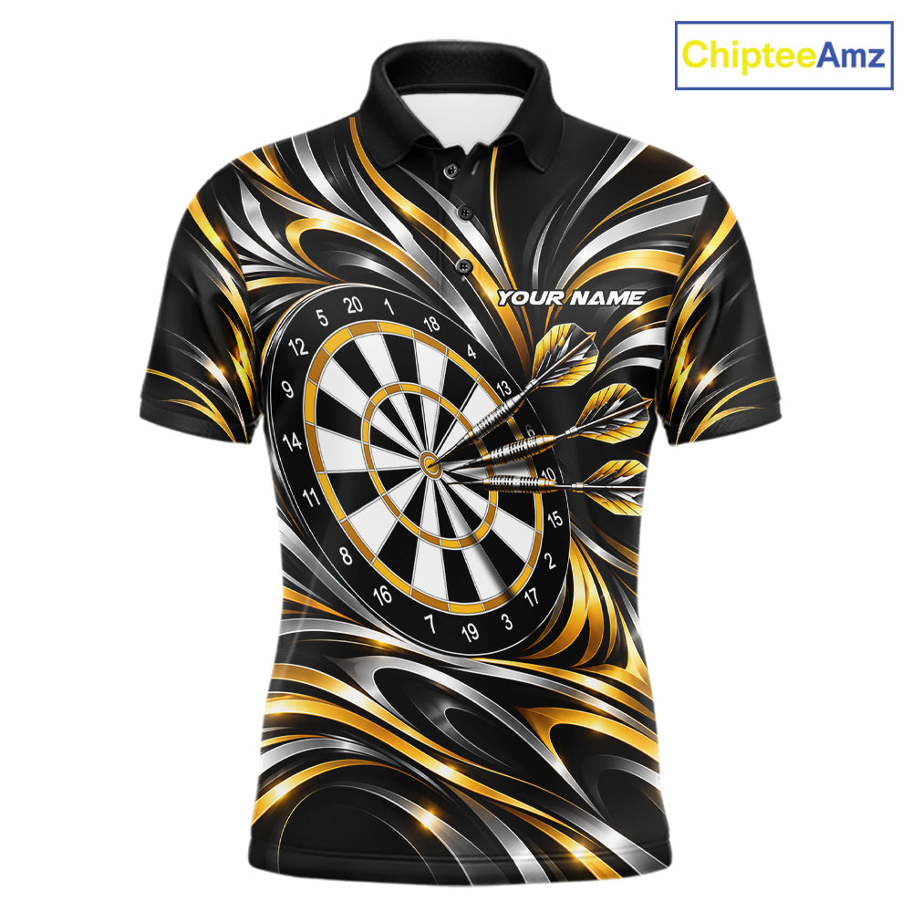 Gold & Silver Tribal Darts Polo 1/4-Zip Shirt For Men Custom Neon Strikes Darts Team Jersey NYN4897