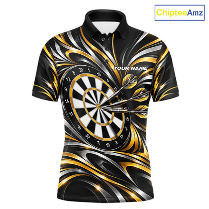 Gold & Silver Tribal Darts Polo 1/4-Zip Shirt For Men Custom Neon Strikes Darts Team Jersey NYN4897