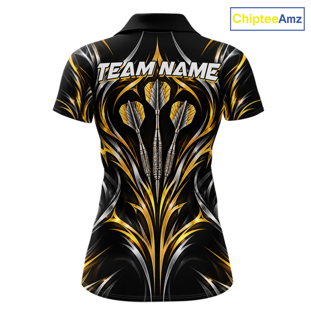 Gold & Silver Tribal Darts Polo 1/4-Zip Shirt For Women Custom Neon Strikes Darts Team Jersey NYN4897