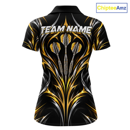 Gold & Silver Tribal Darts Polo 1/4-Zip Shirt For Women Custom Neon Strikes Darts Team Jersey NYN4897