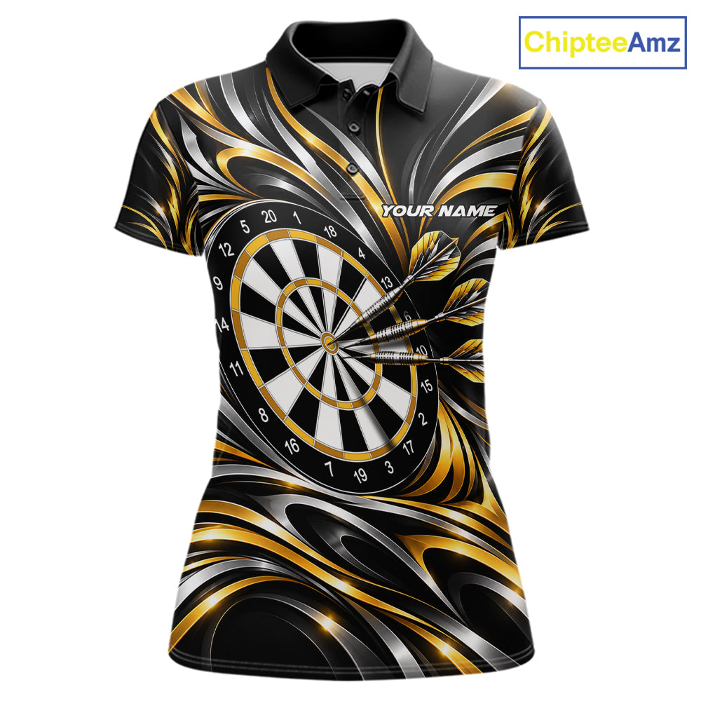 Gold & Silver Tribal Darts Polo 1/4-Zip Shirt For Women Custom Neon Strikes Darts Team Jersey NYN4897