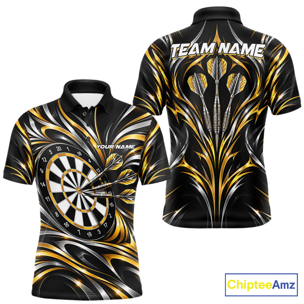 Gold & Silver Tribal Darts Polo 1/4-Zip Shirt For Men Custom Neon Strikes Darts Team Jersey NYN4897