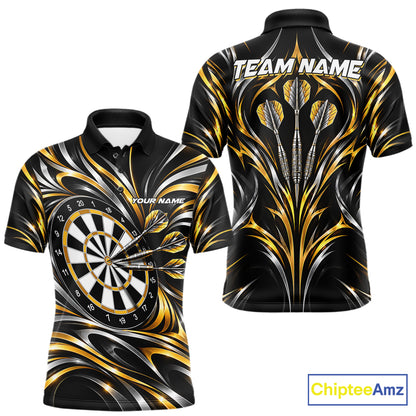 Gold & Silver Tribal Darts Polo 1/4-Zip Shirt For Men Custom Neon Strikes Darts Team Jersey NYN4897
