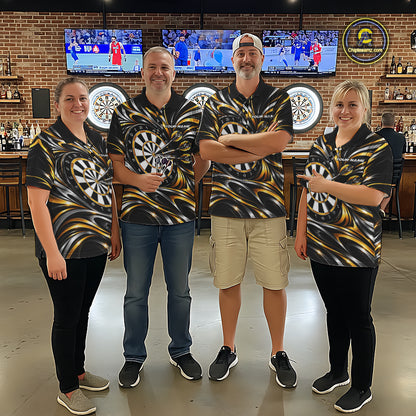 Gold & Silver Tribal Darts Polo 1/4-Zip Shirt For Women Custom Neon Strikes Darts Team Jersey NYN4897