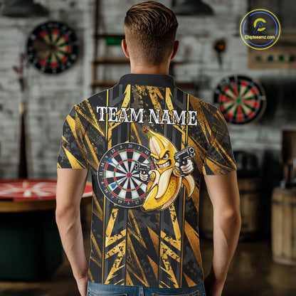 Gun Banana Funny Darts Polo Quarter-Zip Shirt For Men Custom Grunge Gold Darts Team Uniform Jersey NYN4902