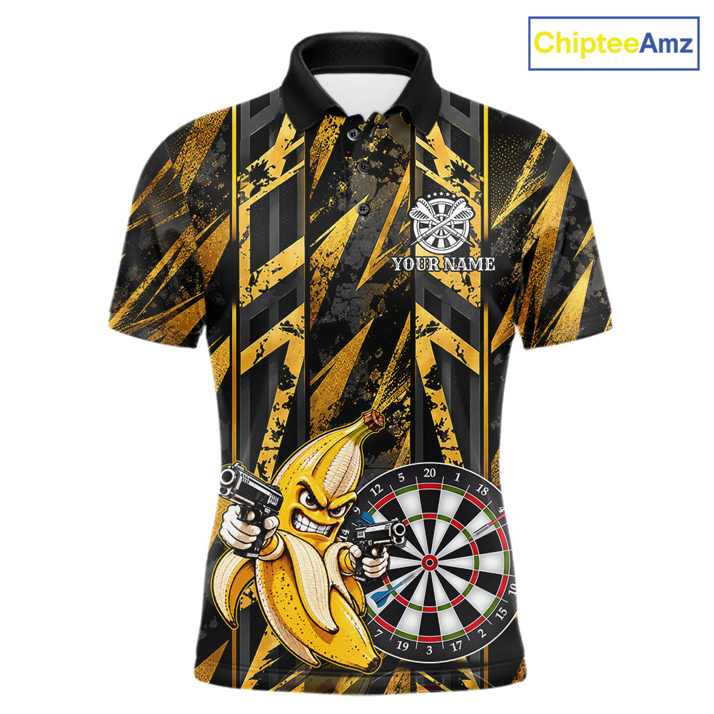 Gun Banana Funny Darts Polo Quarter-Zip Shirt For Men Custom Grunge Gold Darts Team Uniform Jersey NYN4902