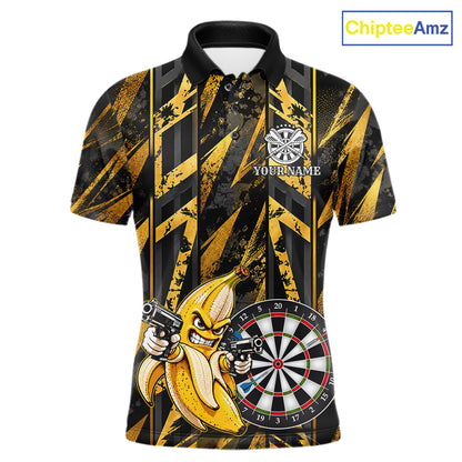 Gun Banana Funny Darts Polo Quarter-Zip Shirt For Men Custom Grunge Gold Darts Team Uniform Jersey NYN4902