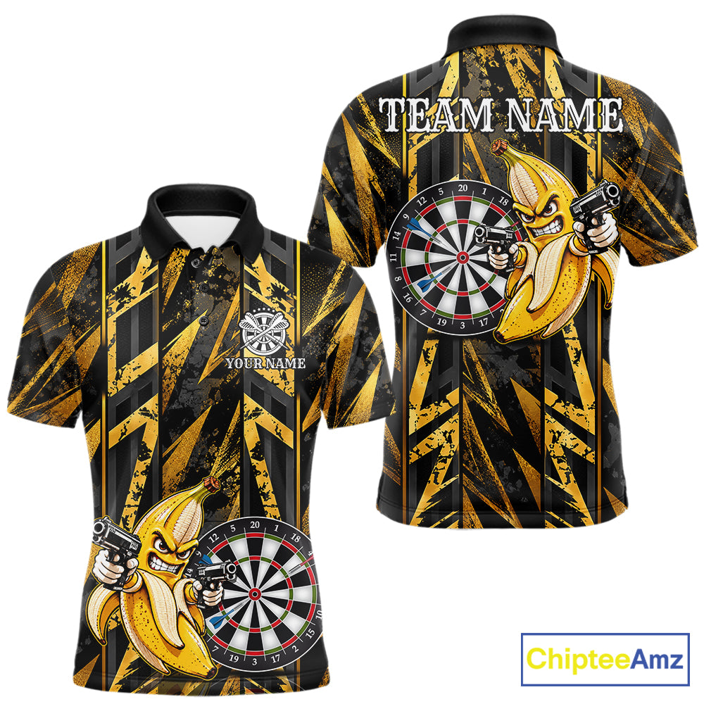 Gun Banana Funny Darts Polo Quarter-Zip Shirt For Men Custom Grunge Gold Darts Team Uniform Jersey NYN4902