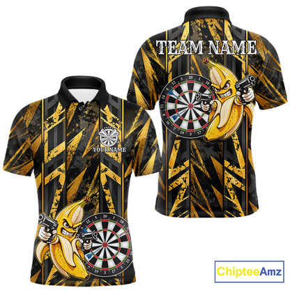 Gun Banana Funny Darts Polo Quarter-Zip Shirt For Men Custom Grunge Gold Darts Team Uniform Jersey NYN4902