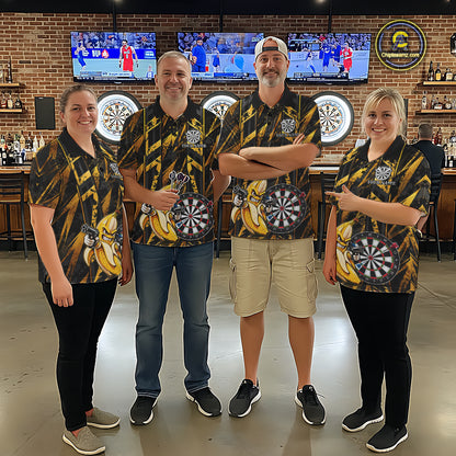 Gun Banana Funny Darts Polo Quarter-Zip Shirt For Men Custom Grunge Gold Darts Team Uniform Jersey NYN4902