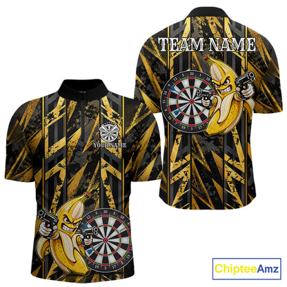 Gun Banana Funny Darts Polo Quarter-Zip Shirt For Men Custom Grunge Gold Darts Team Uniform Jersey NYN4902