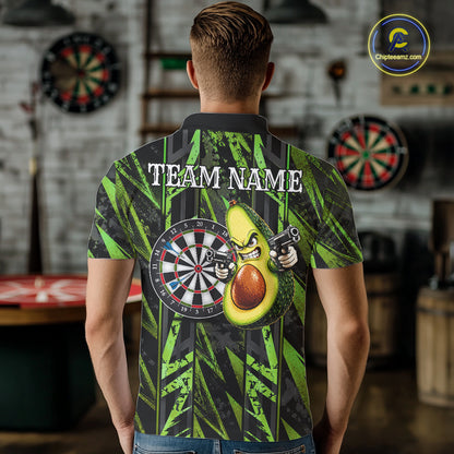 Gun Avocado Funny Darts Polo Quarter-Zip Shirt For Men Custom Grunge Green Darts Team Uniform Jersey NYN4903