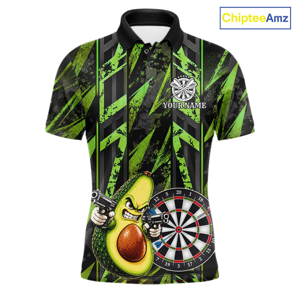 Gun Avocado Funny Darts Polo Quarter-Zip Shirt For Men Custom Grunge Green Darts Team Uniform Jersey NYN4903