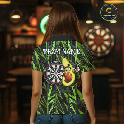 Gun Avocado Funny Darts Polo Quarter-Zip Shirt For Women Custom Grunge Green Darts Team Uniform Jersey NYN4903