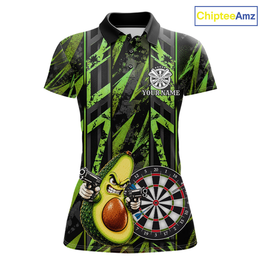Gun Avocado Funny Darts Polo Quarter-Zip Shirt For Women Custom Grunge Green Darts Team Uniform Jersey NYN4903