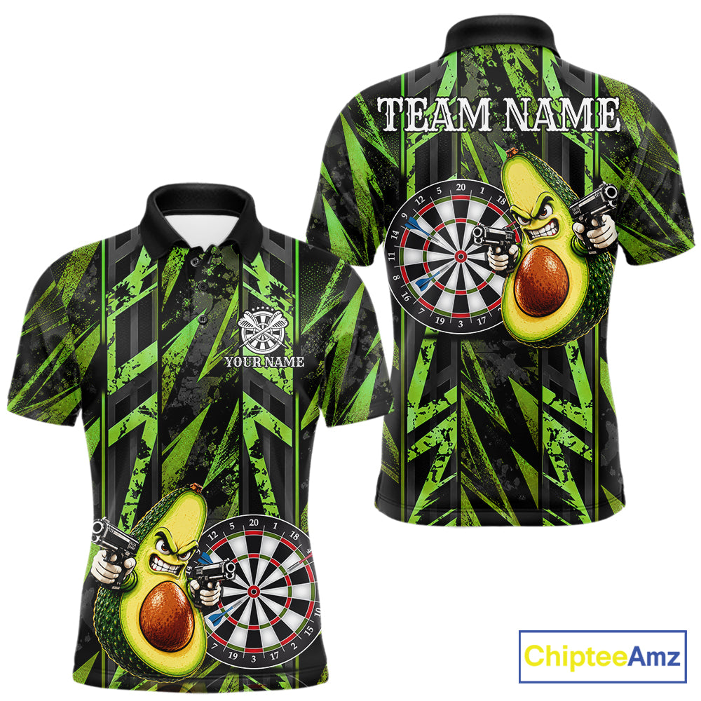 Gun Avocado Funny Darts Polo Quarter-Zip Shirt For Men Custom Grunge Green Darts Team Uniform Jersey NYN4903
