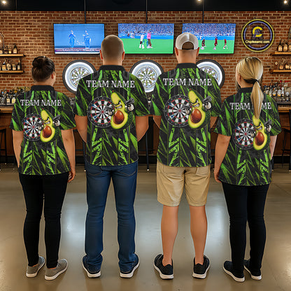 Gun Avocado Funny Darts Polo Quarter-Zip Shirt For Men Custom Grunge Green Darts Team Uniform Jersey NYN4903