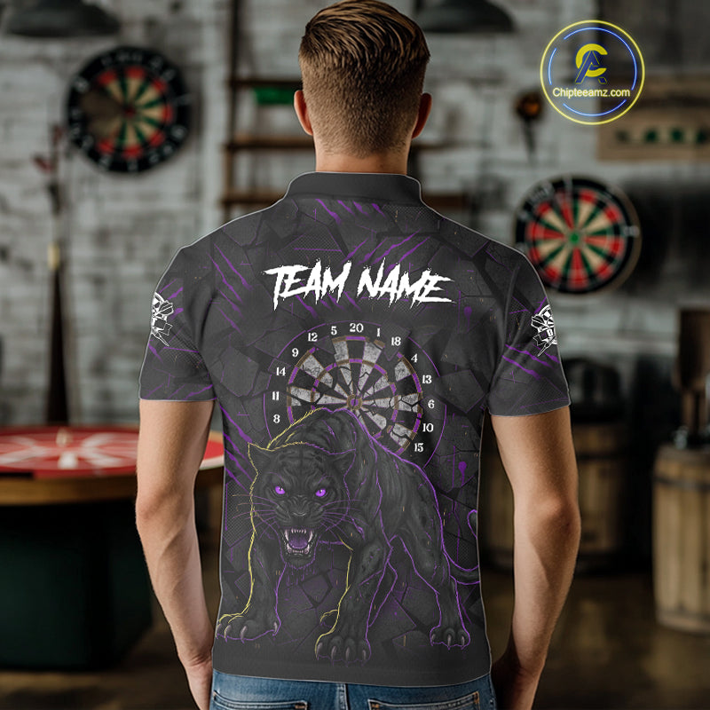 Custom Purple Yellow Tiger Cracked Grunge Dartboard Men Darts Polo Shirt Darts Jersey NYN1973