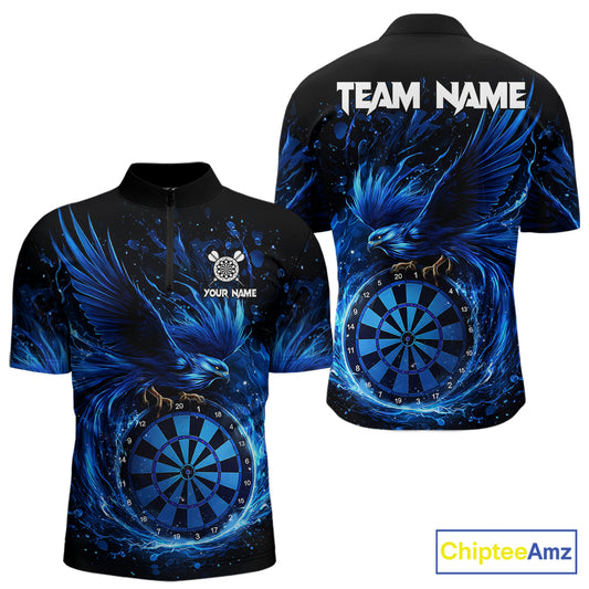 Blue Splatter Funny Eagle Dartboard Darts Quarter-zip Shirt For Men Custom Dart Team Jerseys NYN2521