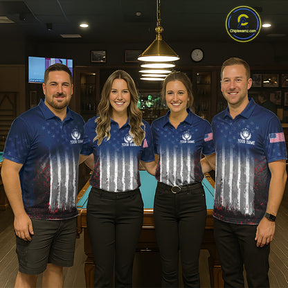 American Flag Cracked 8 Ball Billiard Pool Shirt For Men Custom Grunge Patriotic Billiard Team Jersey NYN3085