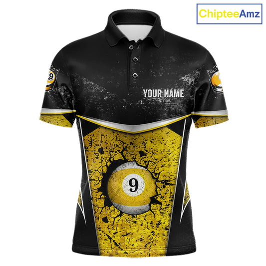 Black And Yellow Grunge Cracked 9 Ball Billiard Pool Shirt For Men Custom 9 Ball Billiard Team Jersey NYN3086