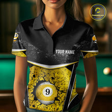 Load image into Gallery viewer, Black And Yellow Grunge Cracked 9 Ball Billiard Pool Shirt For Women Custom 9 Ball Billiard Team Jersey NYN3086