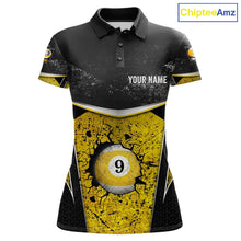 Load image into Gallery viewer, Black And Yellow Grunge Cracked 9 Ball Billiard Pool Shirt For Women Custom 9 Ball Billiard Team Jersey NYN3086