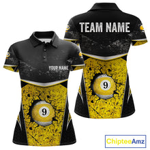 Load image into Gallery viewer, Black And Yellow Grunge Cracked 9 Ball Billiard Pool Shirt For Women Custom 9 Ball Billiard Team Jersey NYN3086