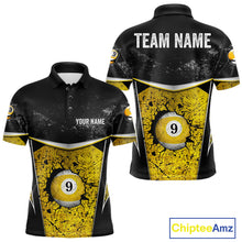 Load image into Gallery viewer, Black And Yellow Grunge Cracked 9 Ball Billiard Pool Shirt For Men Custom 9 Ball Billiard Team Jersey NYN3086