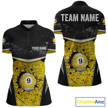 Load image into Gallery viewer, Black And Yellow Grunge Cracked 9 Ball Billiard Pool Shirt For Women Custom 9 Ball Billiard Team Jersey NYN3086