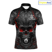 Load image into Gallery viewer, Black Red Flaming Skull 8 Ball men's billiard polo shirt custom pool team jersey, personalized billiards apparel