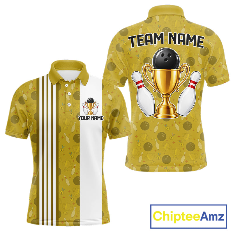Gold Champion Bowling Shirt For Men Custom Vintage Bowling League Tournament Bowler Uniform| Yellow NYN4534