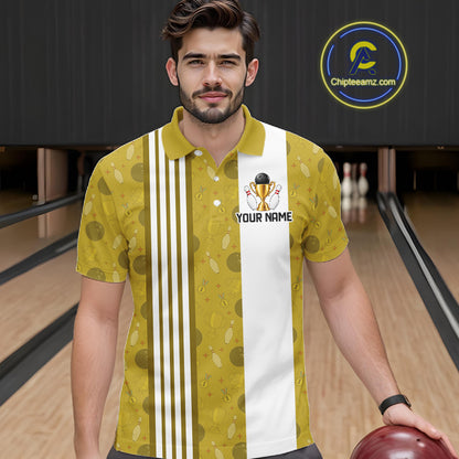Gold Champion Bowling Shirt For Men Custom Vintage Bowling League Tournament Bowler Uniform| Yellow NYN4534