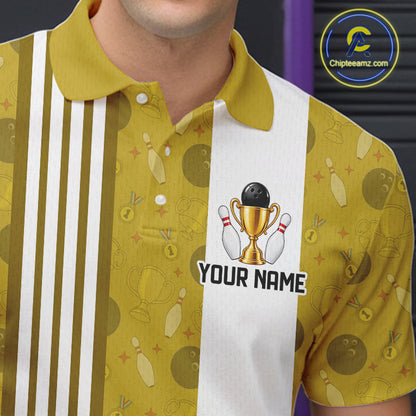 Gold Champion Bowling Shirt For Men Custom Vintage Bowling League Tournament Bowler Uniform| Yellow NYN4534
