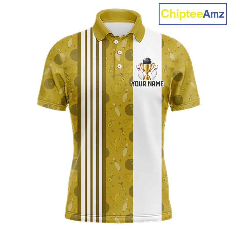 Gold Champion Bowling Shirt For Men Custom Vintage Bowling League Tournament Bowler Uniform| Yellow NYN4534