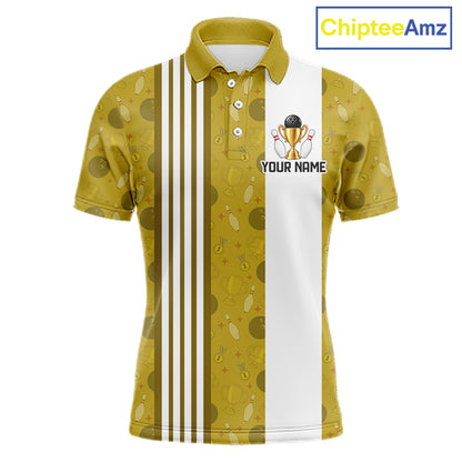 Gold Champion Bowling Shirt For Men Custom Vintage Bowling League Tournament Bowler Uniform| Yellow NYN4534