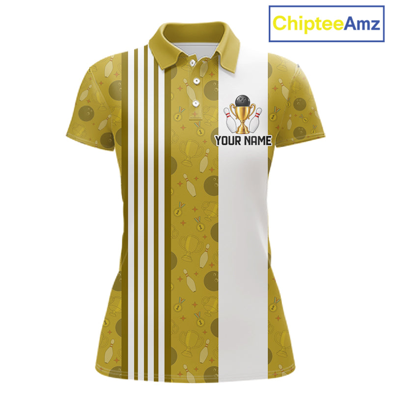 Gold Champion Bowling Shirt For Women Custom Vintage Bowling League Tournament Bowler Uniform| Yellow NYN4534