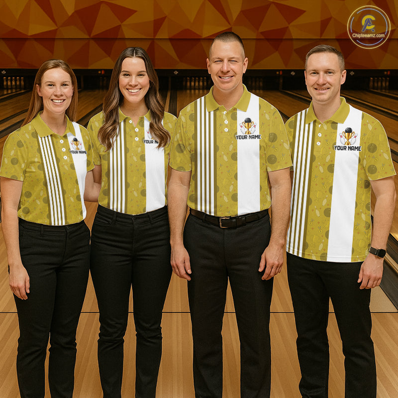 Gold Champion Bowling Shirt For Men Custom Vintage Bowling League Tournament Bowler Uniform| Yellow NYN4534