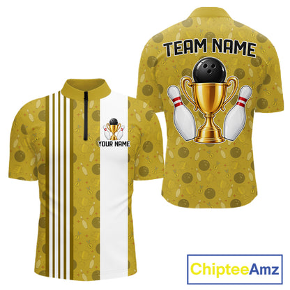 Gold Champion Bowling Shirt For Men Custom Vintage Bowling League Tournament Bowler Uniform| Yellow NYN4534