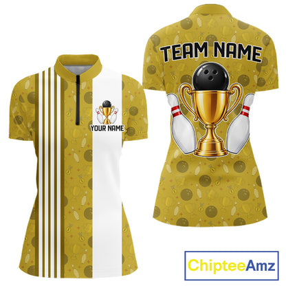 Gold Champion Bowling Shirt For Women Custom Vintage Bowling League Tournament Bowler Uniform| Yellow NYN4534