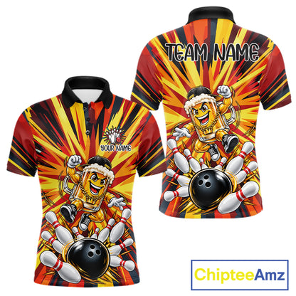 Funny Beer Bowler Bowling Shirt For Men Personalized Yellow Strikes Bowling League Team Jersey NYN4524